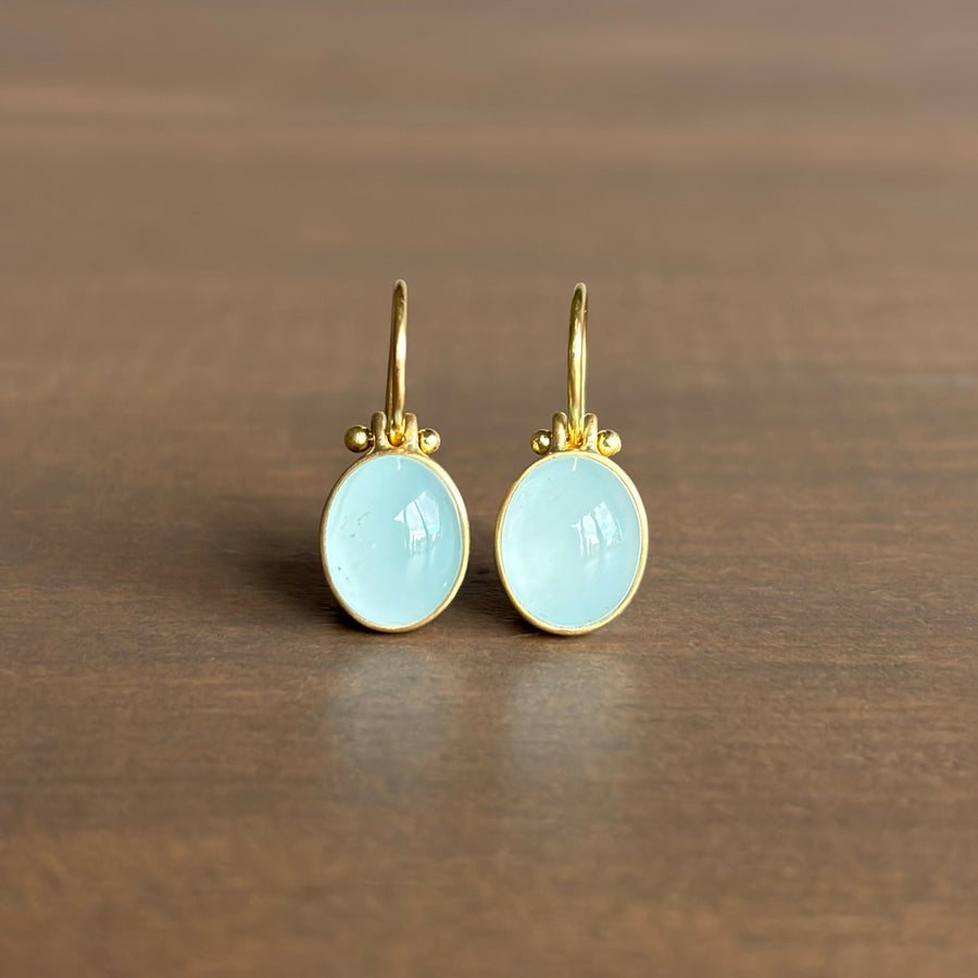 Oval Milky Aquamarine Cabochon Drop Earrings by Monika Krol