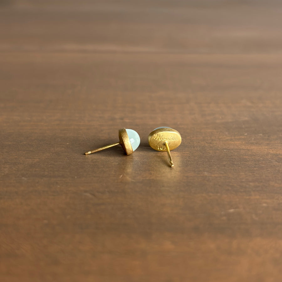 Oval Milky Aquamarine Cabochon Stud Earrings by Monika Krol back view