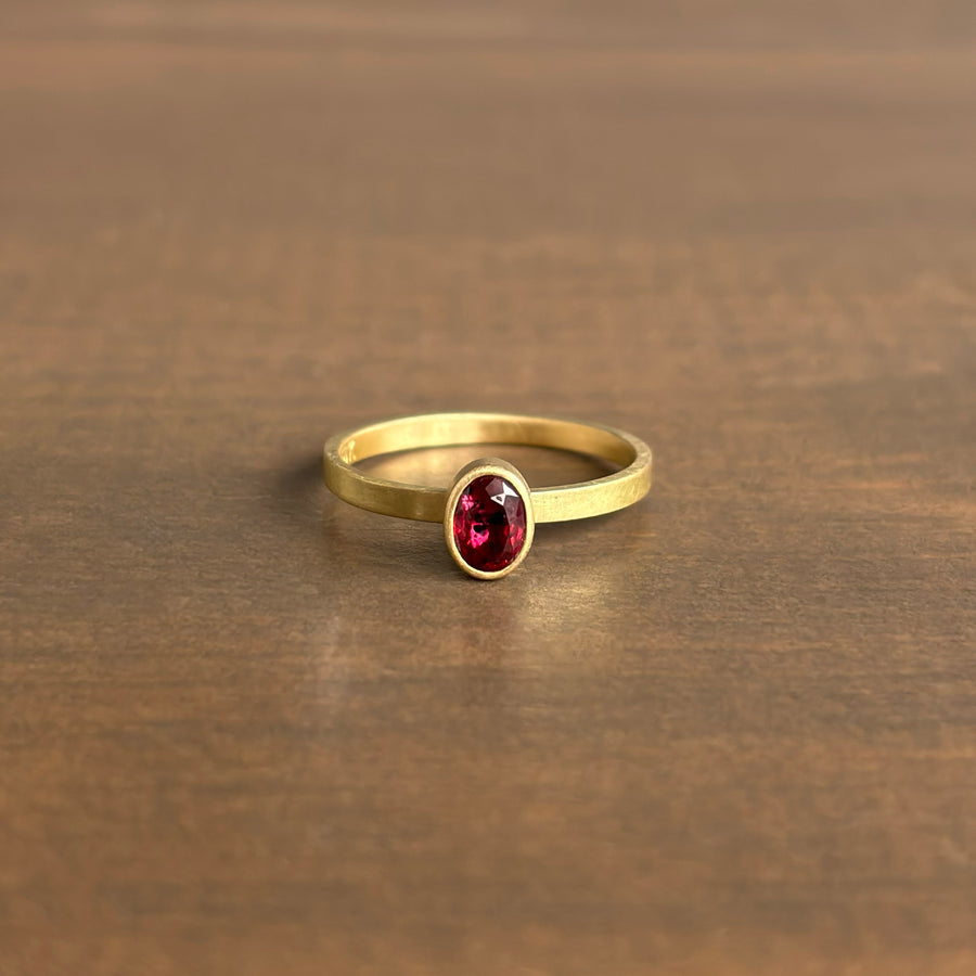 Oval Red Freckle Sapphire Stacking Ring by Monika Krol