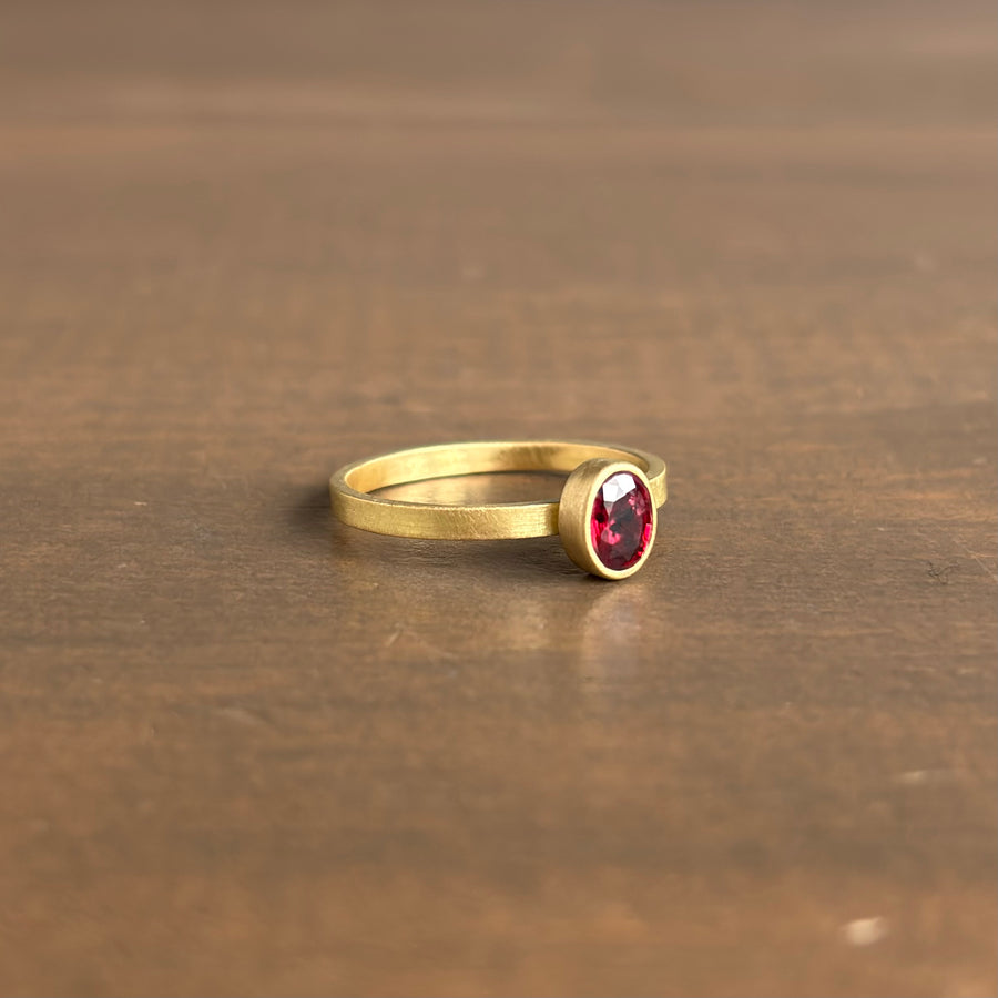 Oval Red Freckle Sapphire Stacking Ring by Monika Krol side view 1