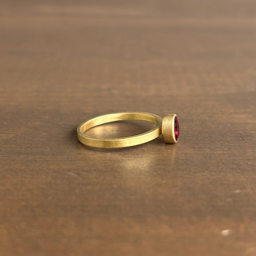 Oval Red Freckle Sapphire Stacking Ring by Monika Krol side view 2