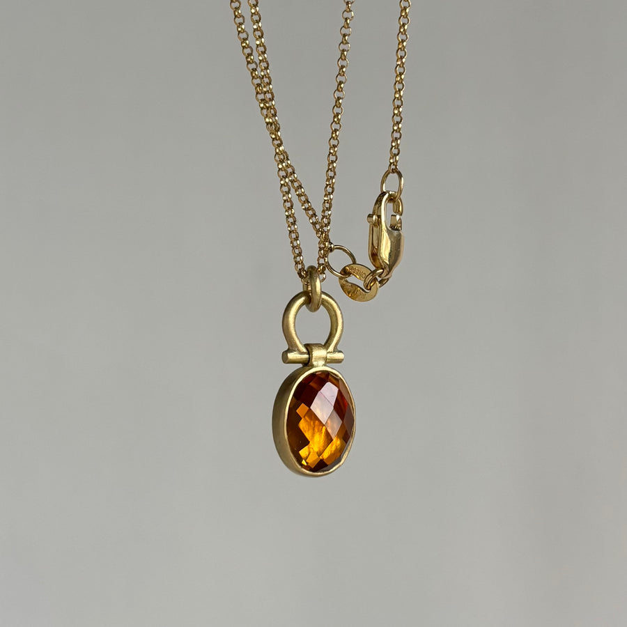 Oval Rose Cut Brazilian Citrine Pendant by Monika Krol hanging view