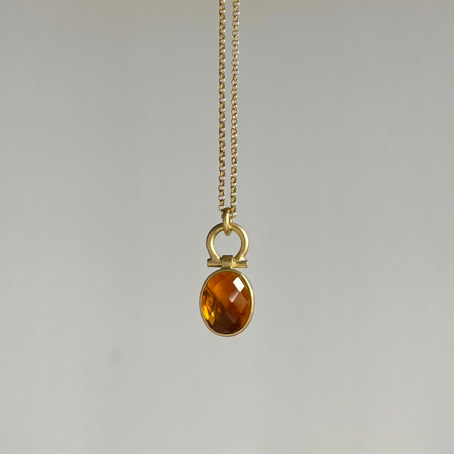 Oval Rose Cut Brazilian Citrine Pendant by Monika Krol hanging view 1
