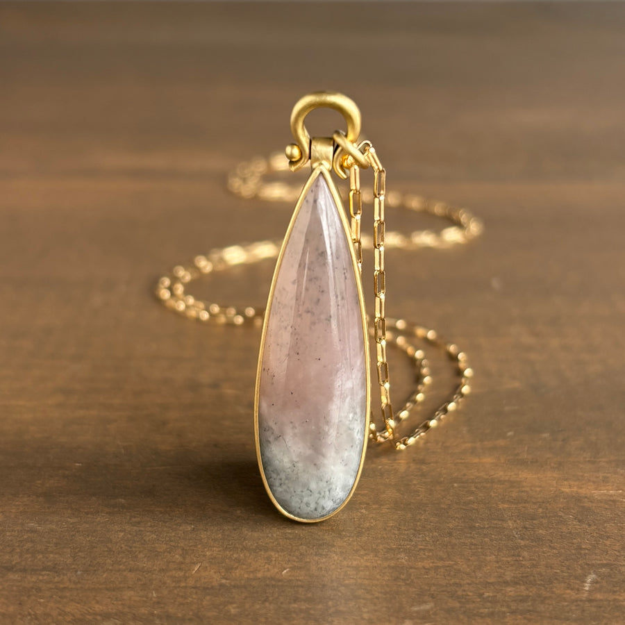 Pastel Watermelon Garnet Teardrop Pendant by Monika Krol