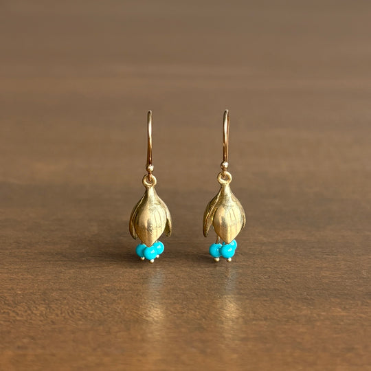 Petite 10k Gold & Turquoise Allium Bud Earrings