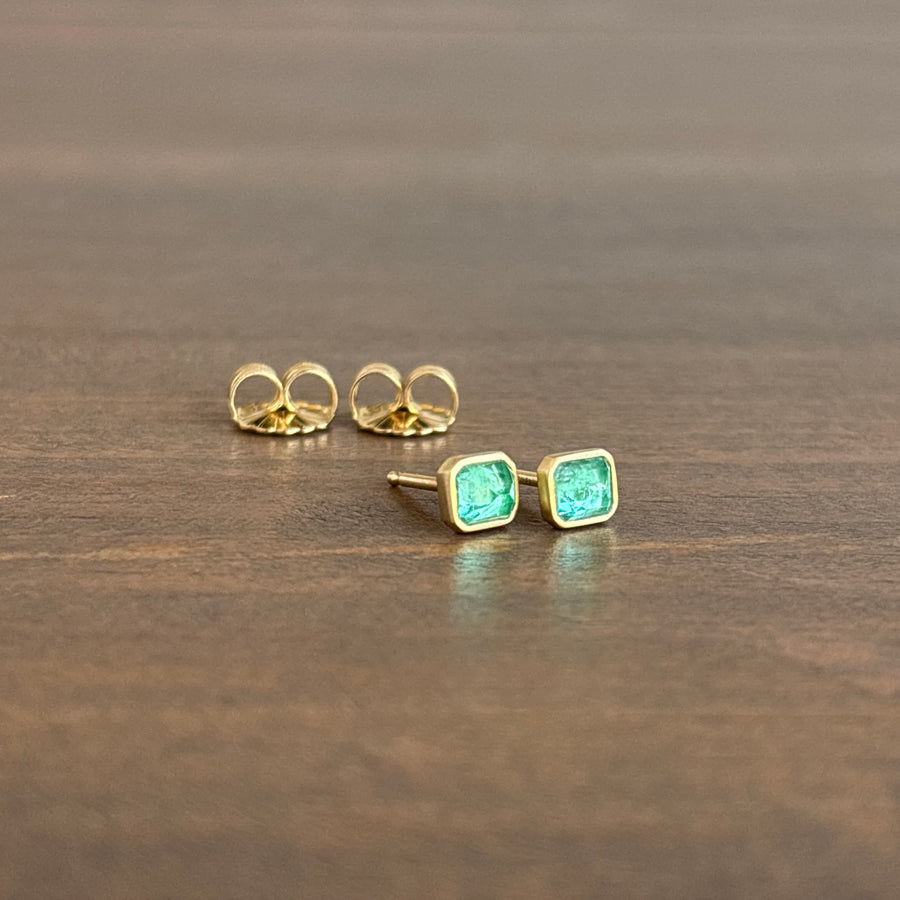 Petite 18k Gold & Brazilian Emerald Stud Earrings view 2