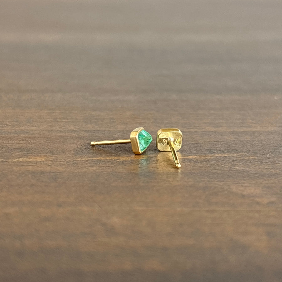 Petite 18k Gold & Brazilian Emerald Stud Earrings view 3