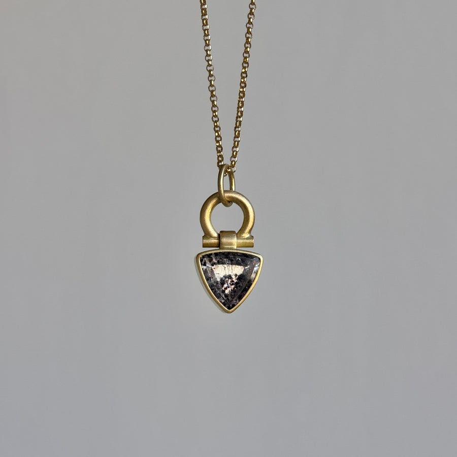 Petite 18k Gold & Speckled Quartz Triangle Pendant hanging
