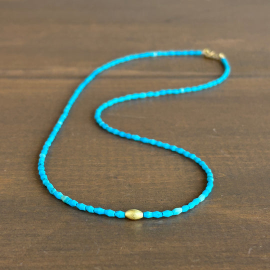Petite Egyptian Faience Beaded Necklace with 20k Gold Rice Bead