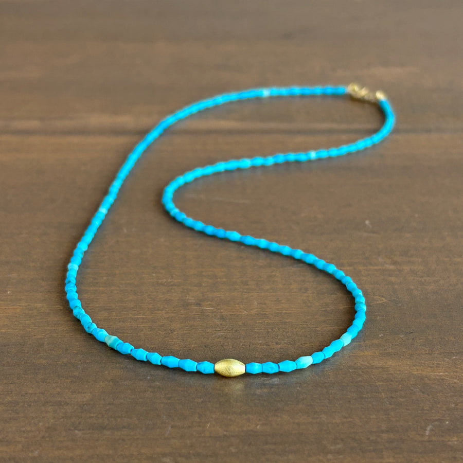 Petite Egyptian Faience Beaded Necklace with 20k Gold Rice Bead