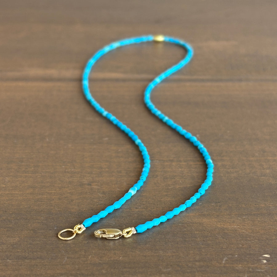Petite Egyptian Faience Beaded Necklace with 20k Gold Rice Bead 2