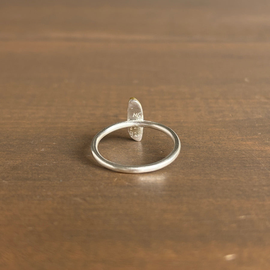 Petite Elongated Rhodolite Garnet Leaf Ring side view 3