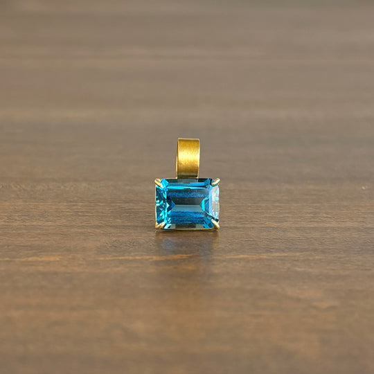 Petite Emerald Cut London Blue Topaz Pendant in 22k & 18k Gold