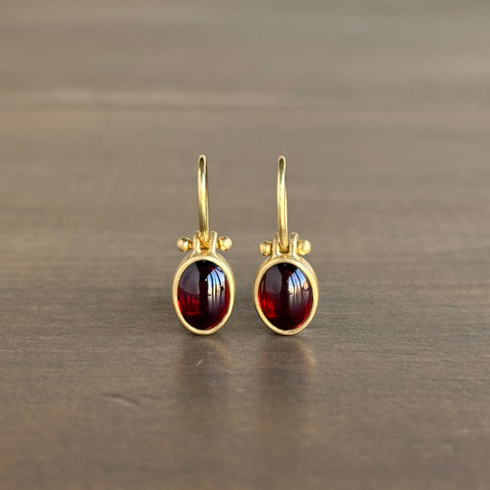Petite Oval Garnet Cabochon Earrings with Clasps by Monika Krol