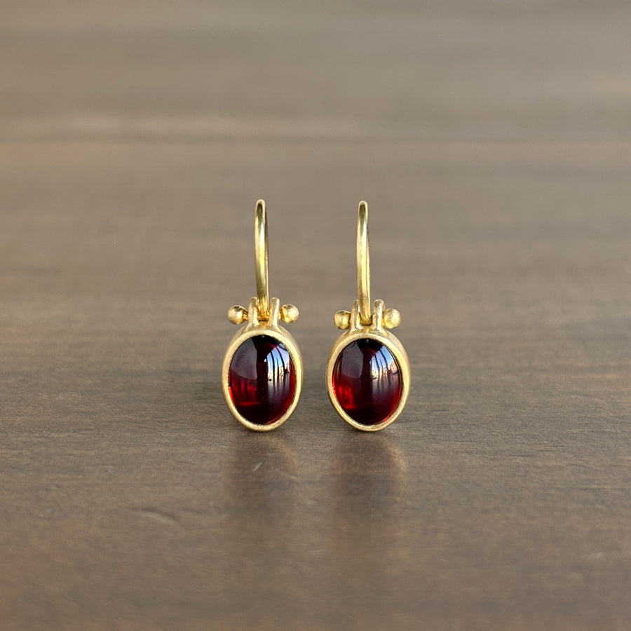 Petite Oval Garnet Cabochon Earrings with Clasps by Monika Krol