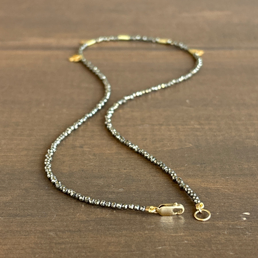 Petite Pyrite Beaded Necklace with 22k Gold Dot Trios view 3
