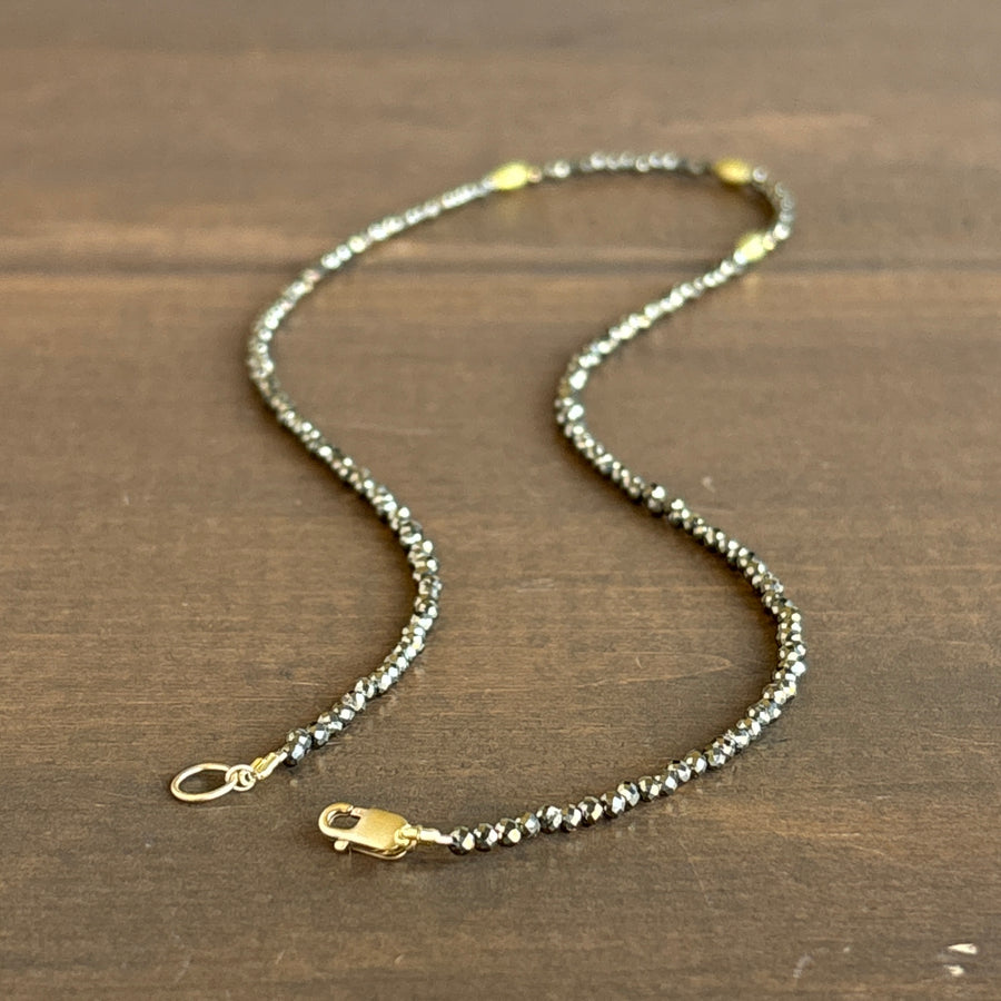 Petite Pyrite Beaded Necklace with 22k Gold Rice Beads 3