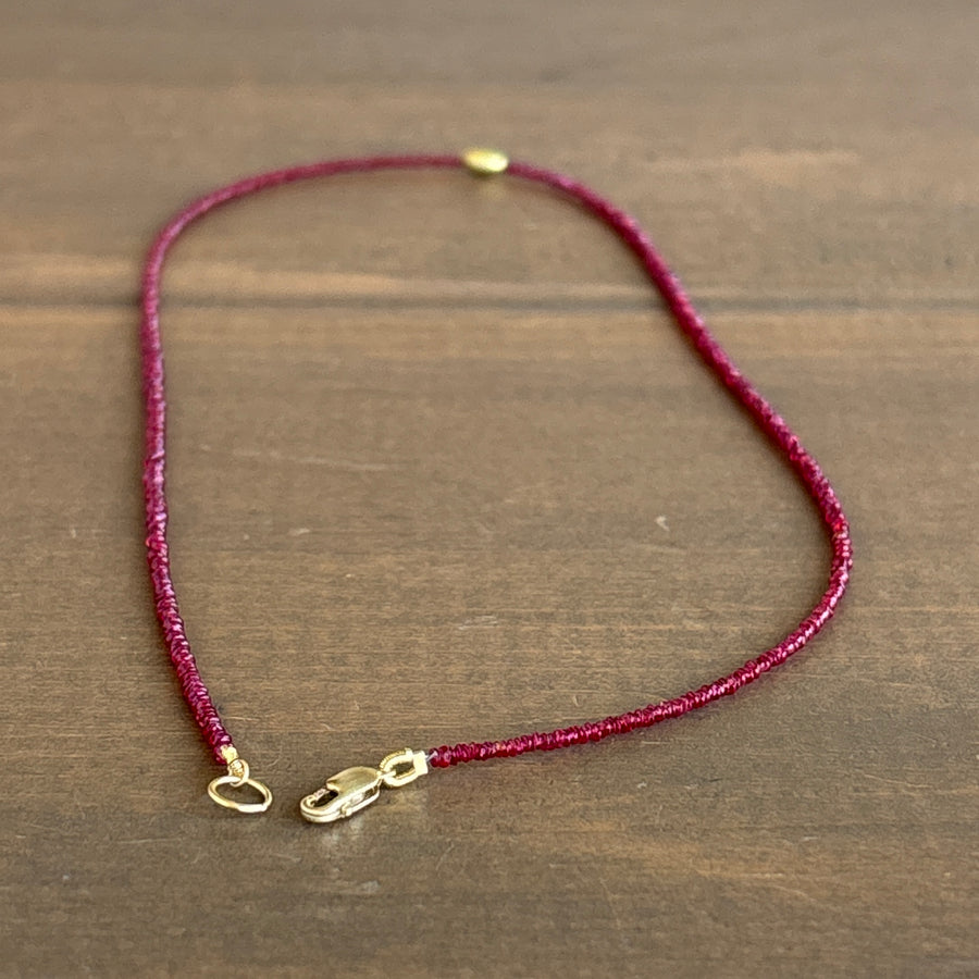 Petite Ruby Beaded Necklace with 20k Gold Rice Bead 3