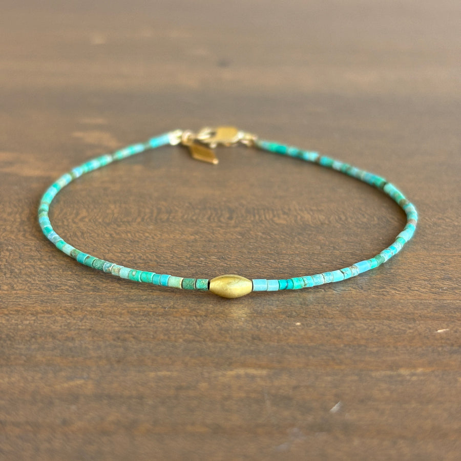 Petite Turquoise Beaded Bracelet with 20k Gold Rice Bead