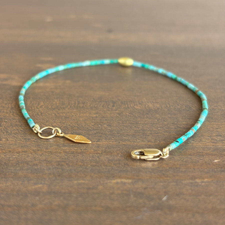 Petite Turquoise Beaded Bracelet with 20k Gold Rice Bead view 3