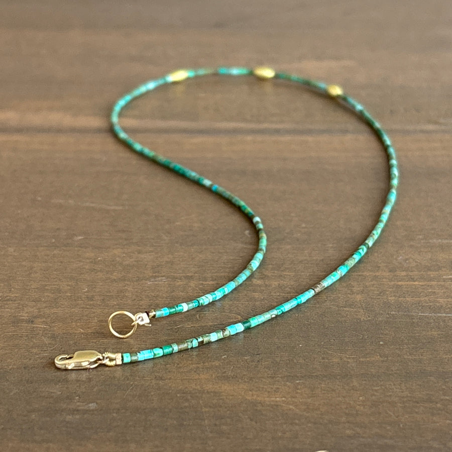 Petite Turquoise Beaded Necklace with 20k Gold Rice Beads view 3