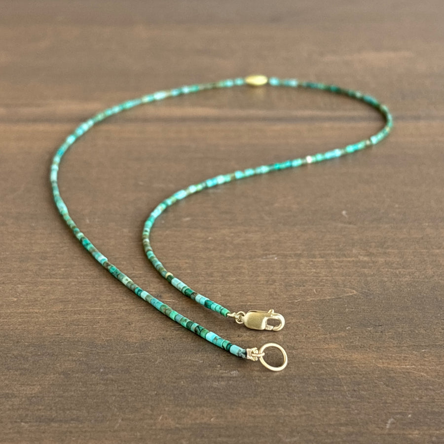 Petite Turquoise Beaded Necklace with Single 20k Gold Rice Bead view 3