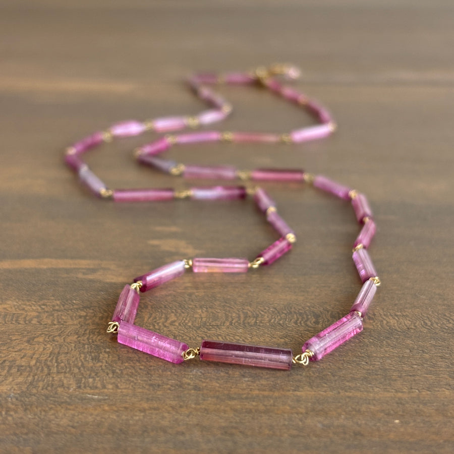 Pink Tourmaline Beaded Necklace with 22k Gold Charm