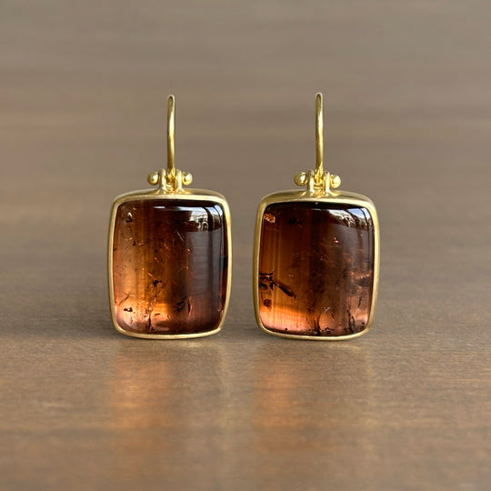 Pinky Brown Tourmaline Rectangle Earrings by Monika Krol