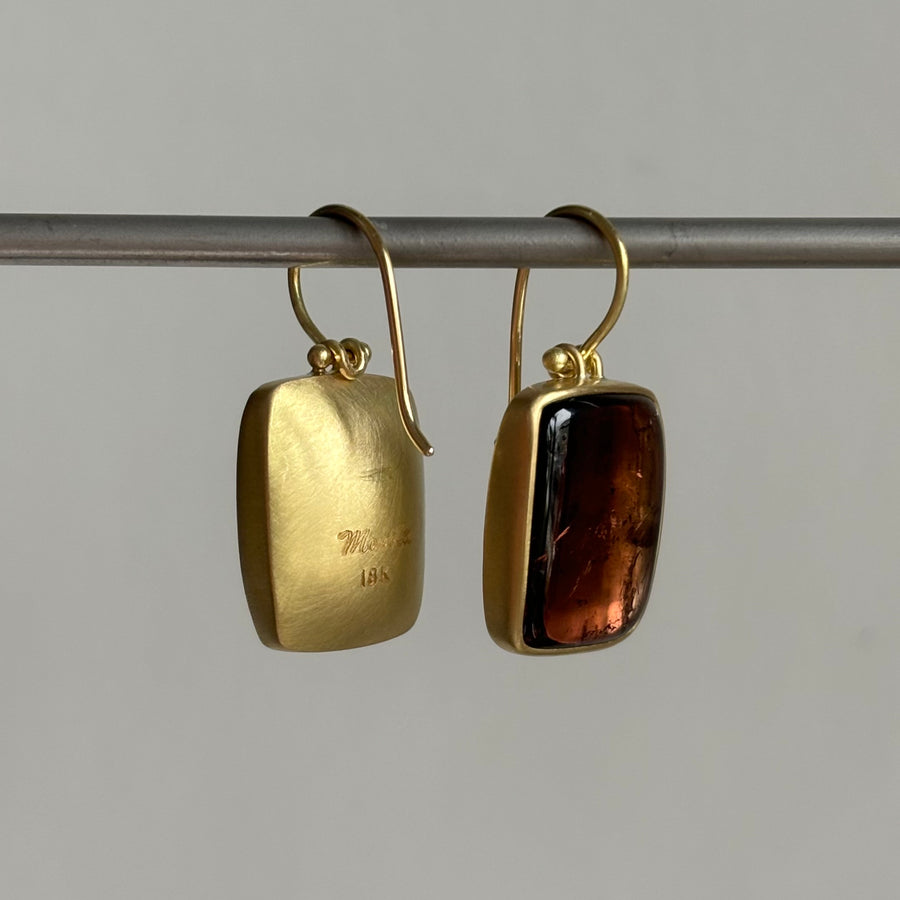 Pinky Brown Tourmaline Rectangle Earrings by Monika Krol back view