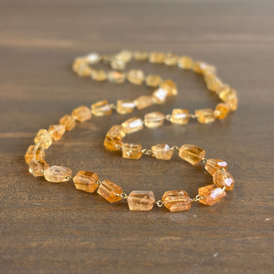 Precious Peach Topaz Beaded Necklace with 22k Gold Charm