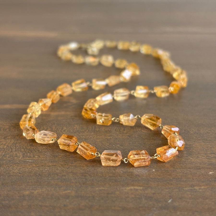 Precious Peach Topaz Beaded Necklace with 22k Gold Charm