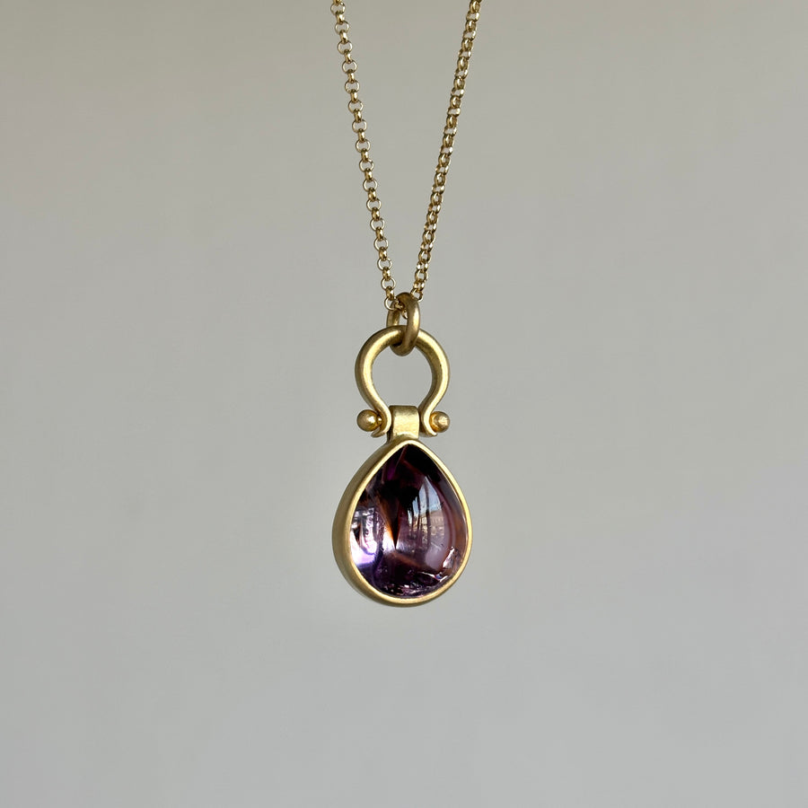 Purple-Brown Cabochon Quartz Teardrop Pendant by Monika Krol side view 1
