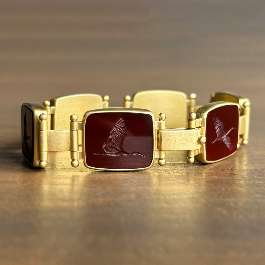 Red Ibis Carnelian Intaglio Bracelet by Monika Krol