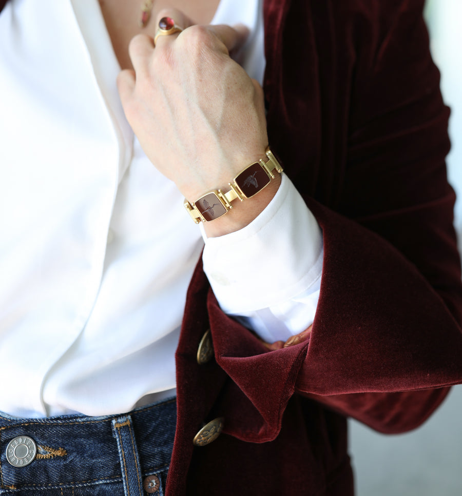 Red Ibis Carnelian Intaglio Bracelet by Monika Krol model view 1