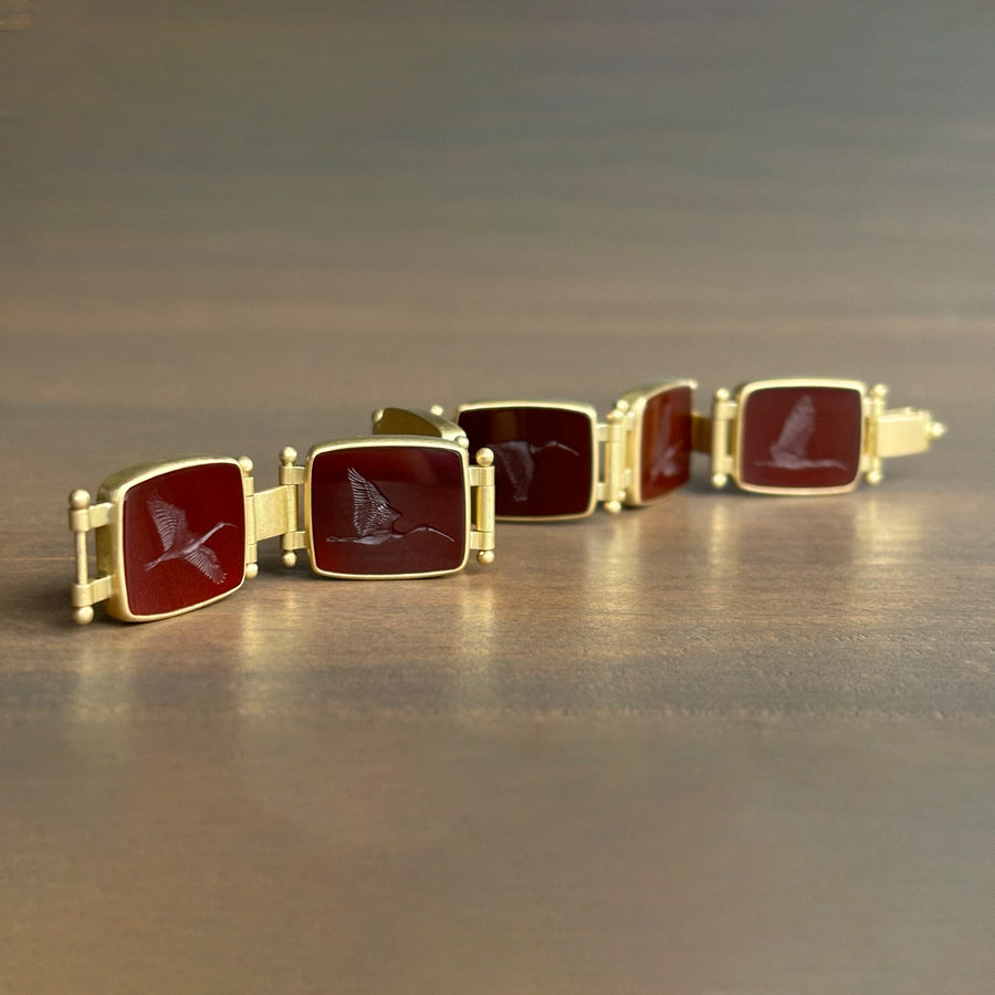 Red Ibis Carnelian Intaglio Bracelet by Monika Krol side view 2