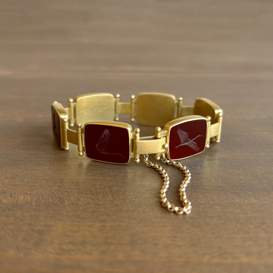 Red Ibis Carnelian Intaglio Bracelet by Monika Krol side view 3