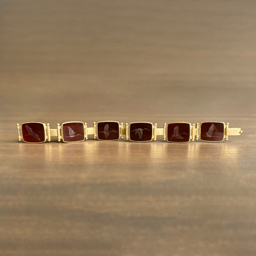 Red Ibis Carnelian Intaglio Bracelet by Monika Krol side view 4