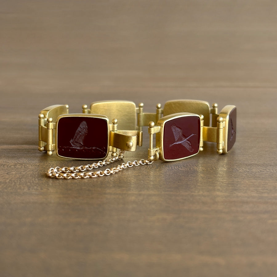Red Ibis Carnelian Intaglio Bracelet by Monika Krol side view 6