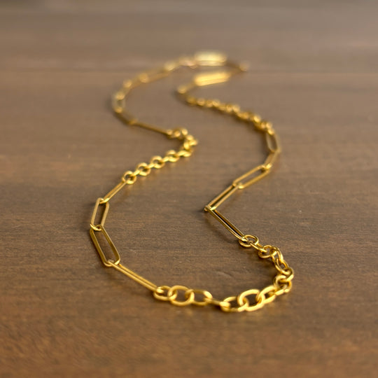 Rosanne Pugliese 22k Gold Handmade Paperclip & Mini Circle Link Chain front view