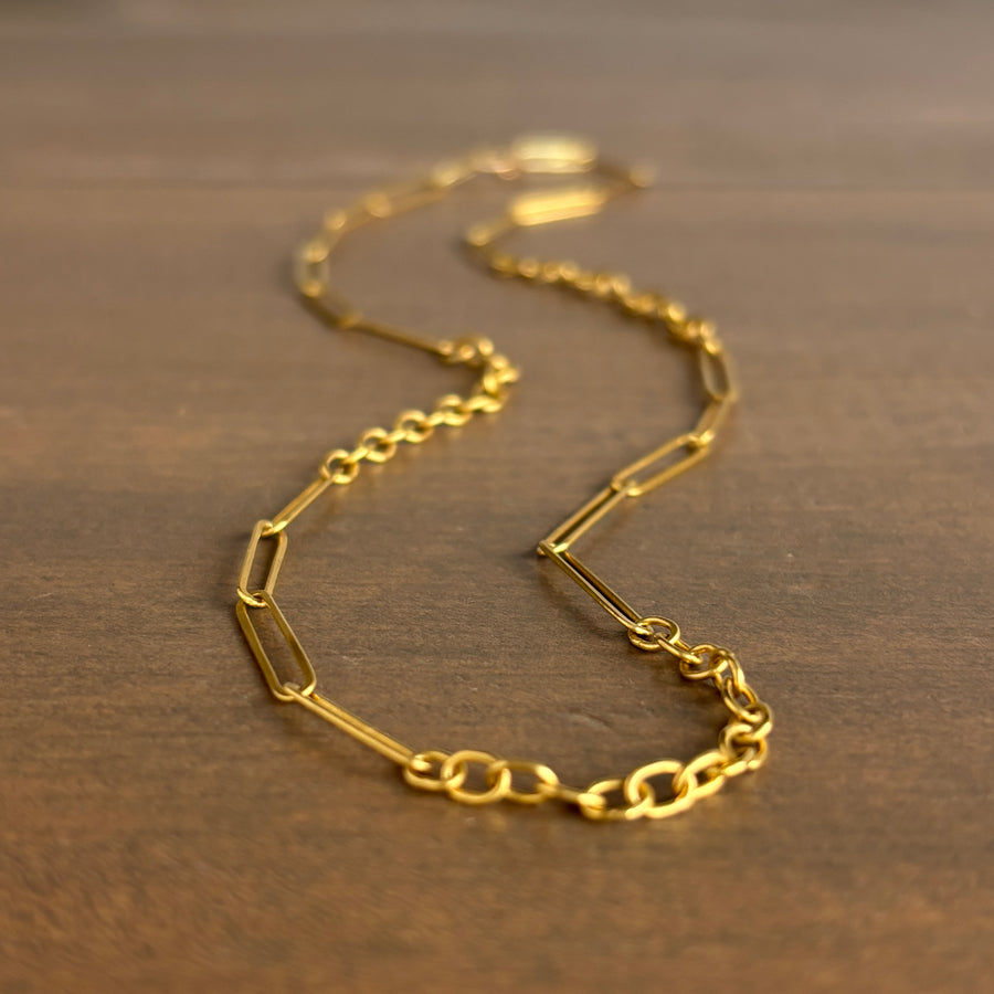 Rosanne Pugliese 22k Gold Handmade Paperclip & Mini Circle Link Chain front view