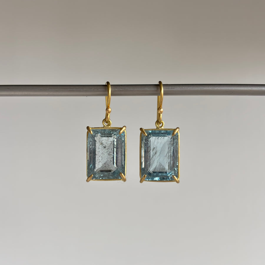 Rosanne Pugliese Icy Emerald Cut Aquamarine Earrings hanging view