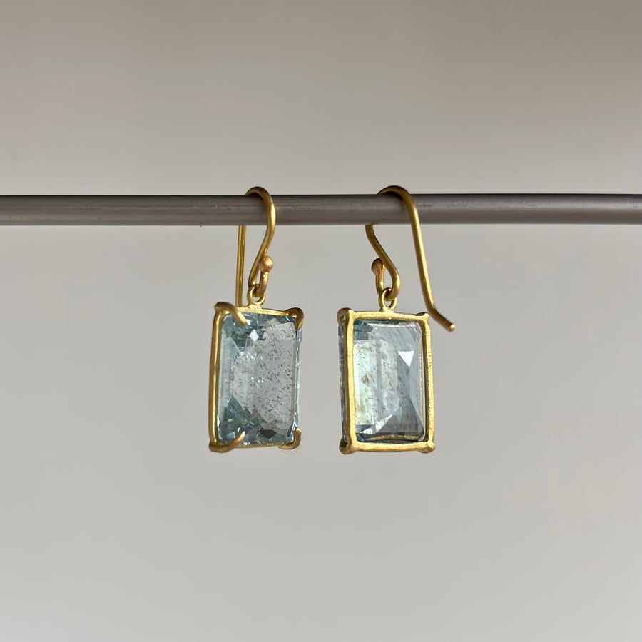 Rosanne Pugliese Icy Emerald Cut Aquamarine Earrings side view 1