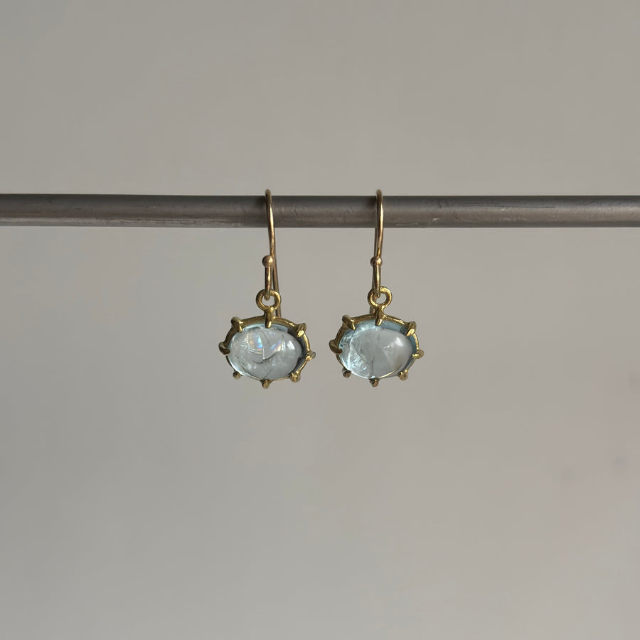 Rosanne Pugliese Mini Oval Cabochon Aquamarine Earrings hanging view