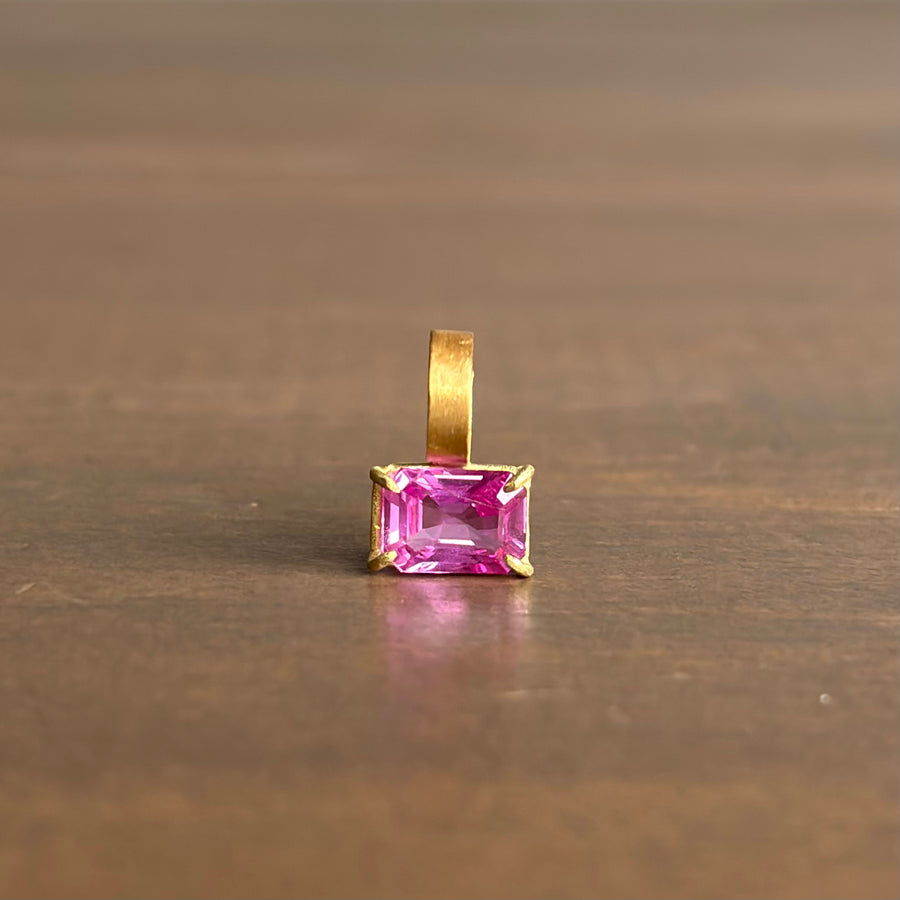 Rosanne Pugliese Petite Emerald Cut Pink Sapphire Pendant front view