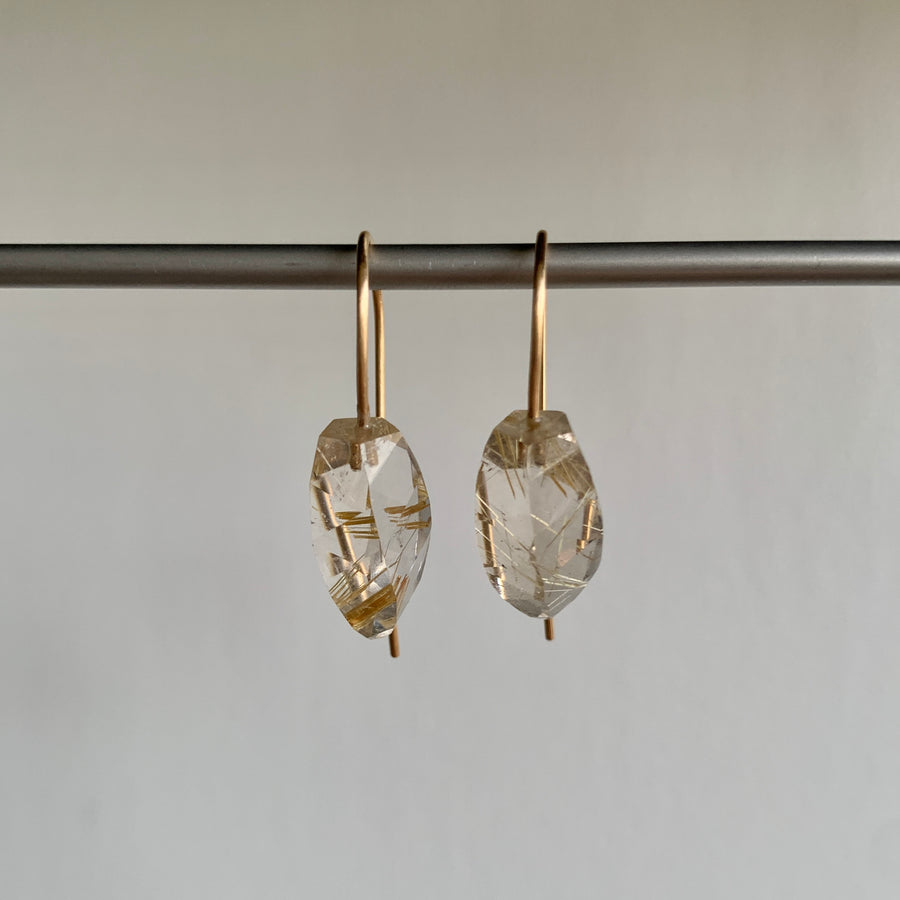 Rosanne Pugliese Rutilated Quartz Minimalist Drop Earrings hanging view