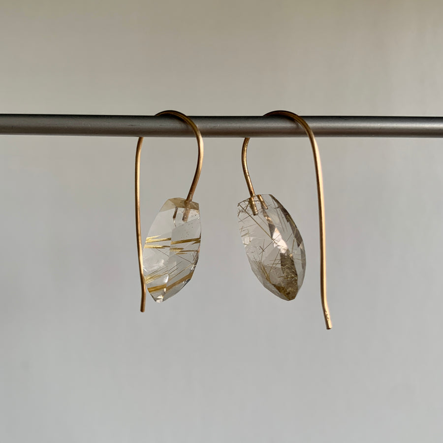 Rosanne Pugliese Rutilated Quartz Minimalist Drop Earrings side view 1