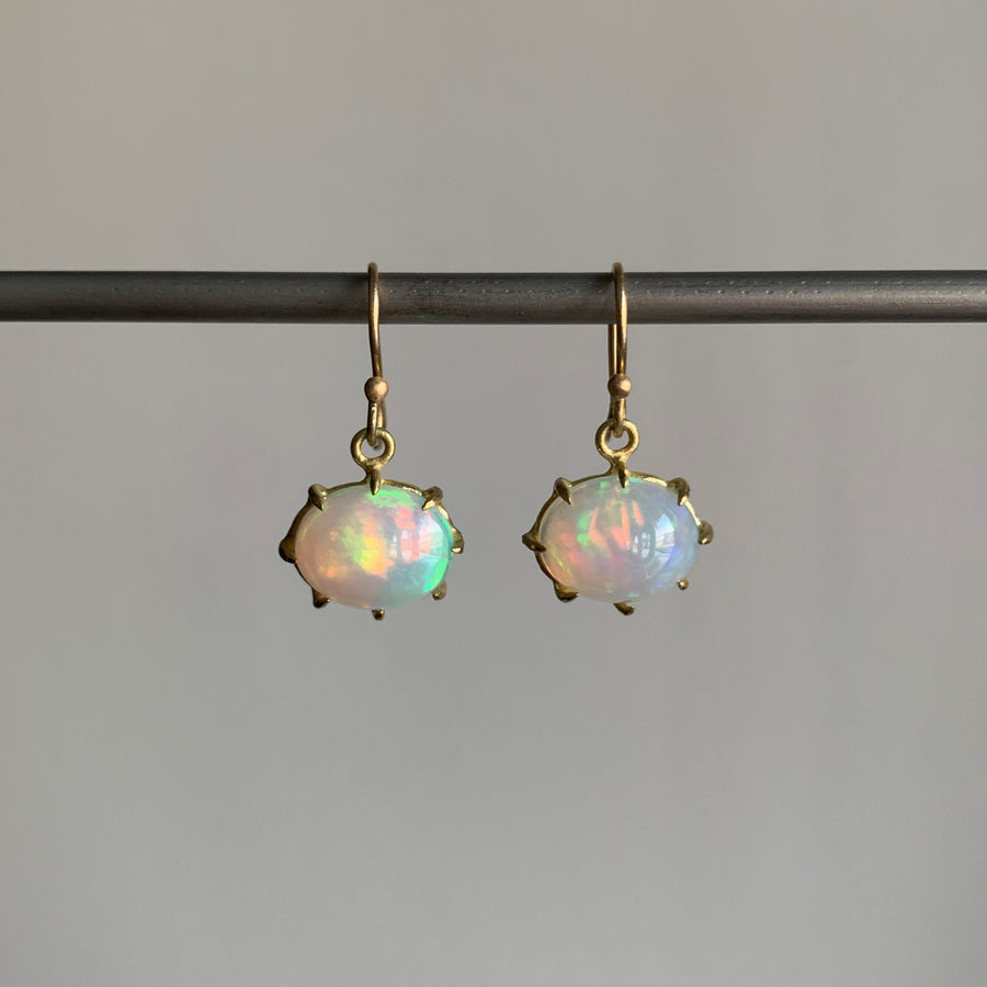 Rosanne Pugliese Small Oval Ethiopian Opal Cabochon Earrings hanging view