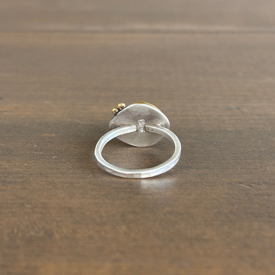 Rose Cut Beryl Ring with 22k Gold, Sterling Silver, & Diamonds back view