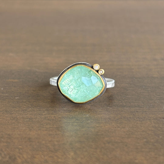 Rose Cut Beryl Ring with 22k Gold, Sterling Silver, & Diamonds