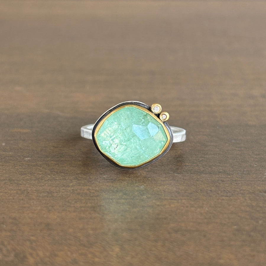 Rose Cut Beryl Ring with 22k Gold, Sterling Silver, & Diamonds